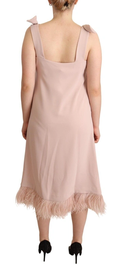 Shop P.a.r.o.s.h . Chic Sleeveless Midi Dress With Feather Women's Trim In Pink