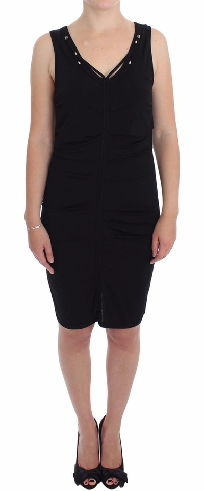 Shop Roccobarocco Elegant Black Sheath Jersey Knee-length Women's Dress