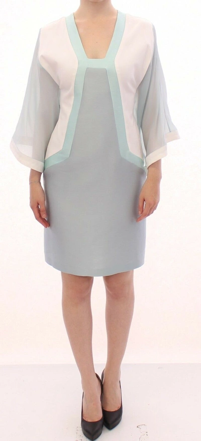 Shop Sergei Grinko Elegant Turquoise Silk Sheath Women's Dress In White
