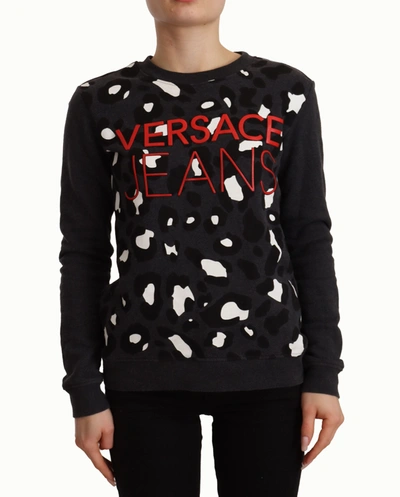 Shop Versace Jeans Black Cotton Leopard Long Sleeves Pullover Women's Sweater
