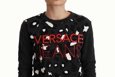 Shop Versace Jeans Black Cotton Leopard Long Sleeves Pullover Women's Sweater