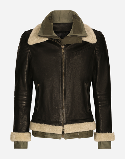 Shop Dolce & Gabbana Bullskin Jacket With Shearling Details In Black