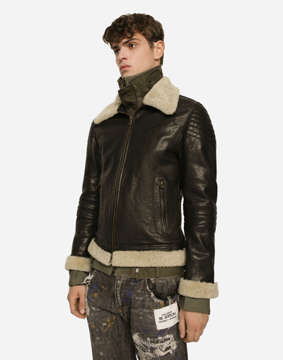 Shop Dolce & Gabbana Bullskin Jacket With Shearling Details In Black