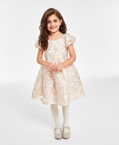 Shop Rare Editions Little Girls Metallic Brocade Dress In Gold