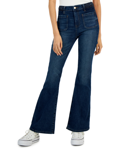 Shop Celebrity Pink Juniors' Braided-waist Patch-pocket Flare Jeans In Gullible