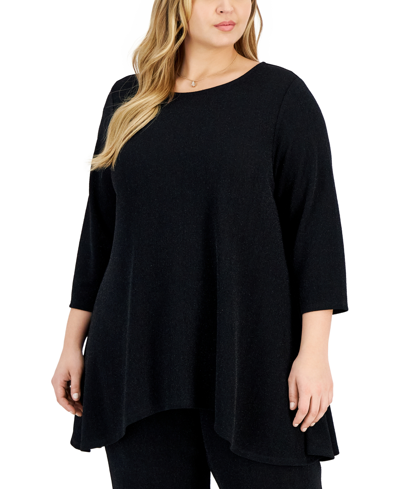 Shop Jm Collection Plus Size Shiny Swing Top, Created For Macy's In Deep Black