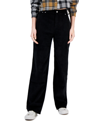 Shop Tinseltown Juniors' Corduroy 5-pocket Straight-leg Pants In True Black