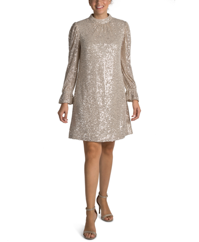 Shop Julia Jordan Sequin Mock-neck Sheath Dress In Ivory,silver