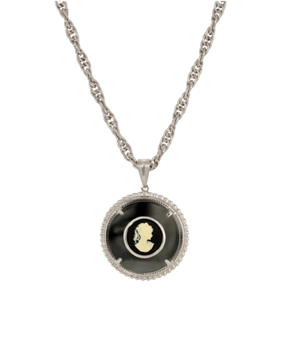 Shop 2028 Hematite Resin Round Cameo Necklace In Black