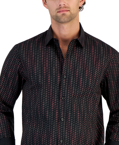 Shop Alfani Men's Round Geometric Print Long-sleeve Button-up Shirt, Created For Macy's In Deep Black