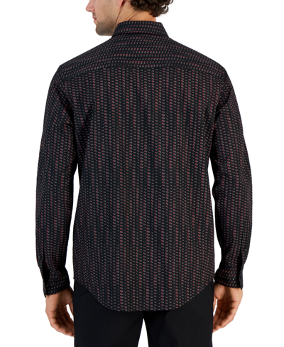Shop Alfani Men's Round Geometric Print Long-sleeve Button-up Shirt, Created For Macy's In Deep Black