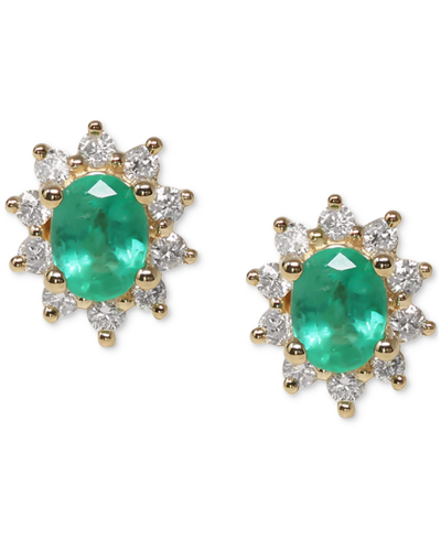 Shop Macy's Emerald (3/8 Ct. Tw.) & Diamond (1/5 Ct. T.w.) Halo Stud Earrings In 14k Gold