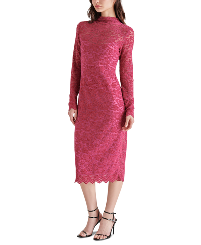 Shop Steve Madden Women's Vivienne Flocked Lace Midi Dress In Fuschia