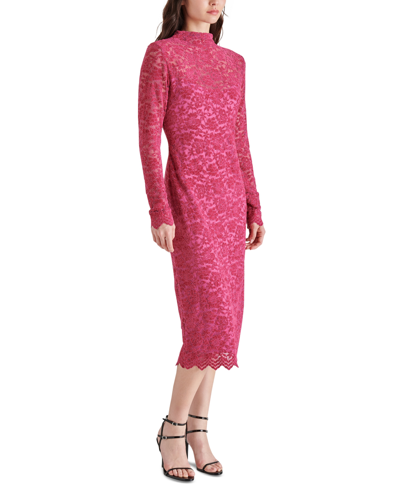 Shop Steve Madden Women's Vivienne Flocked Lace Midi Dress In Fuschia