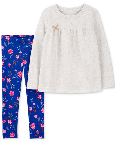 Shop Carter's Baby Girls Top And Floral-print Pants, 2 Piece Set In Grey