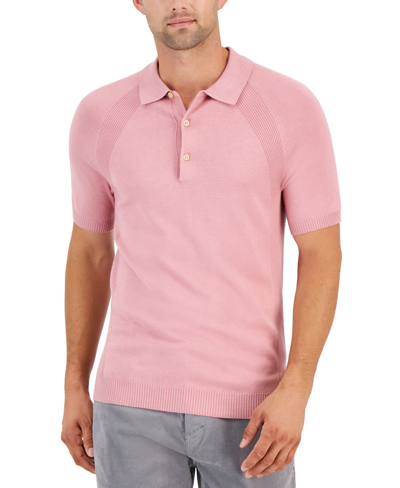 Shop Alfani Men's Ribbed Raglan Sweater-knit Polo Shirt, Created For Macy's In Rose Brocade