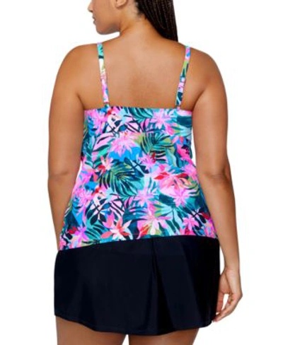Shop Raisins Curve Plus Size Aries Tankini Top Matching Swim Skirt In Multicolor