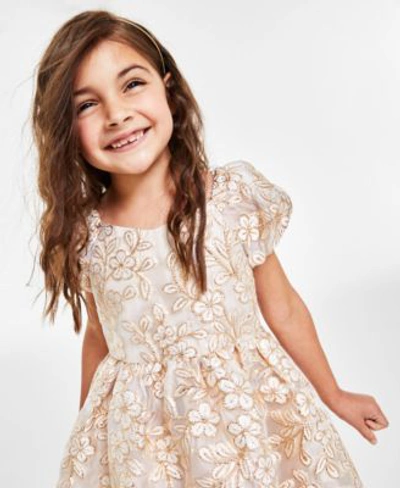 Shop Rare Editions Girls Metallic Brocade Dress In Gold