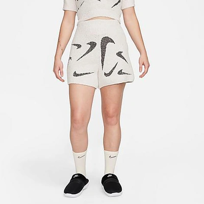 Shop Nike Women's Sportswear Phoenix Cozy High-waisted Slim 4" Knit Shorts In Earth/light Orewood Brown