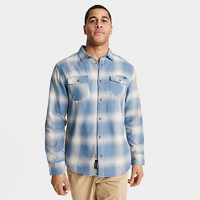 Shop Vans Men's Monterey Button-down Long-sleeve Flannel Shirt In Blue Mirage/oatmeal