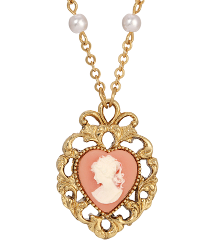 2028 Imitation Pearl Resin Heart Shaped Cameo Necklace In Orange