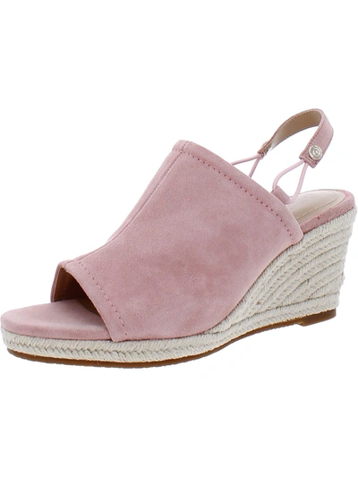 Shop Nydj Cai Womens Suede Peep-toe Wedge Sandals In Pink