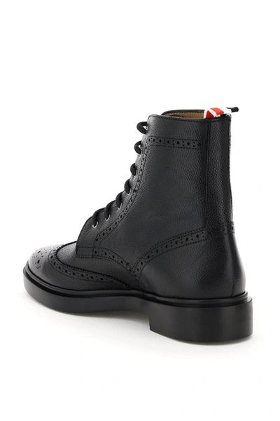 Shop Thom Browne Wingtip Brogue Ankle Boots In Black Leather