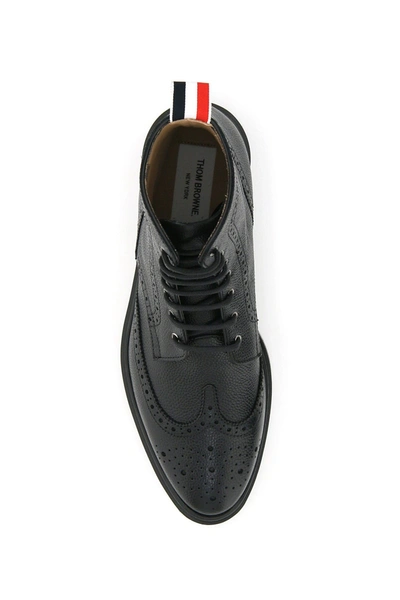 Shop Thom Browne Wingtip Brogue Ankle Boots In Black Leather