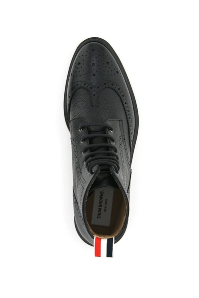 Shop Thom Browne Wingtip Brogue Ankle Boots In Black Leather