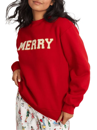 Shop Beach Riot Merry Dawn Knit Lounge Sweatshirt In Merry Red