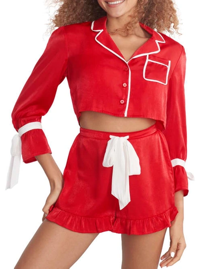 Shop Beach Riot Luna Aurora Woven Short Pajama Set In Merry Red