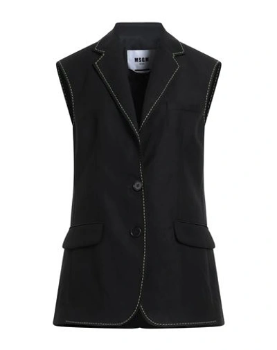 Shop Msgm Woman Blazer Black Size 6 Linen, Lyocell