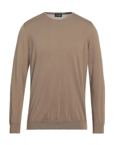 Shop Drumohr Man Sweater Camel Size 40 Cotton In Beige
