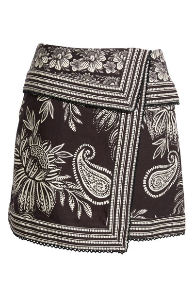 Shop Farm Rio Paisley Bloom Asymmetric Hem Organic Cotton Miniskirt In Black