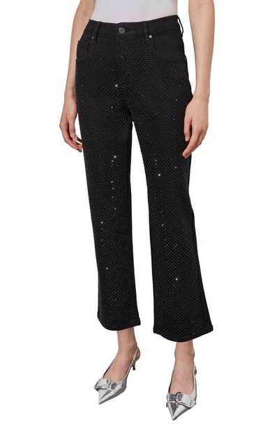 Shop Ming Wang Crystal Front Flared Ankle Jeans In Black