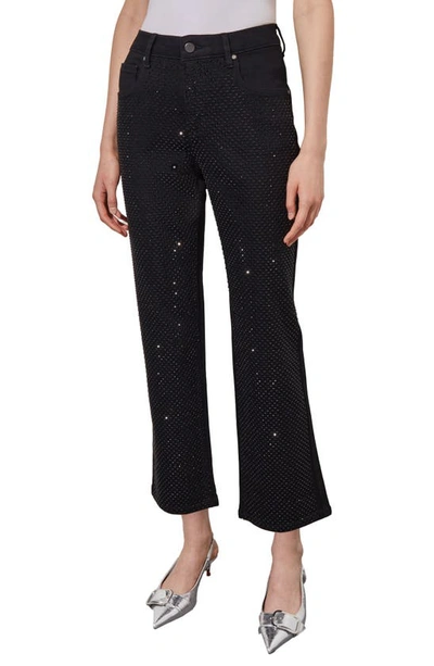 Ming Wang Crystal Front Flared Ankle Jeans In Black