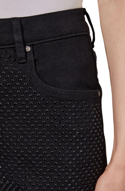 Ming Wang Crystal Front Flared Ankle Jeans In Black
