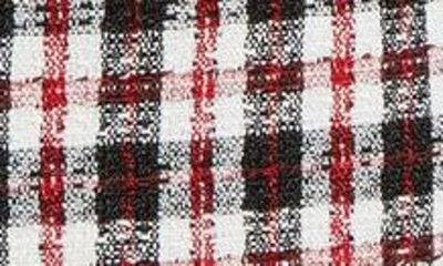 Tahari Plaid Notch Lapel Tweed Blazer In Ivory Black Red