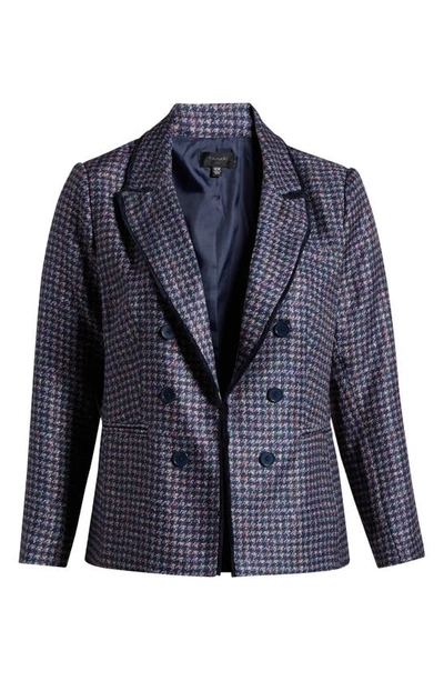 Tahari Houndstooth Faux Double Breasted Blazer In Navy/ Pink/ Violet