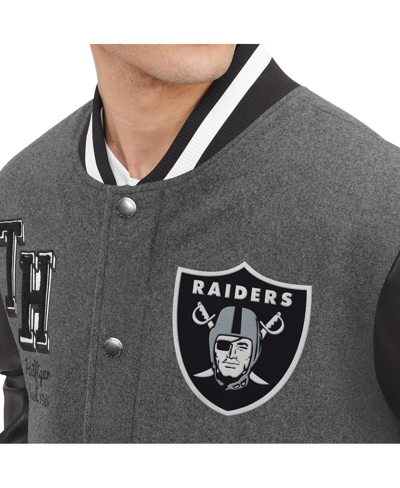 Shop Tommy Hilfiger Men's  Heather Gray, Black Las Vegas Raiders Gunner Full-zip Varsity Jacket In Heather Gray,black