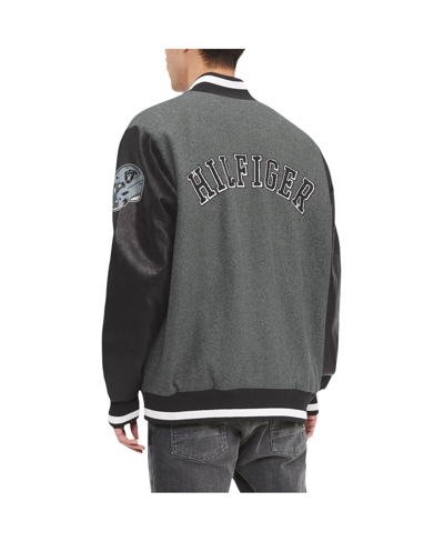 Shop Tommy Hilfiger Men's  Heather Gray, Black Las Vegas Raiders Gunner Full-zip Varsity Jacket In Heather Gray,black