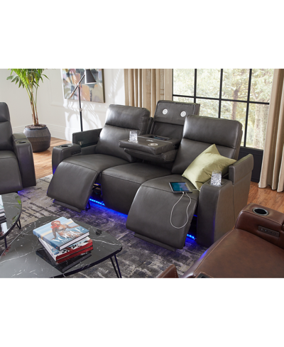 Macy's Greymel 74" Zero Gravity Leather Loveseat With Console And Power Headrests, Created For  In Charcoal