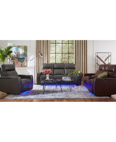 Macy's Greymel 74" Zero Gravity Leather Loveseat With Console And Power Headrests, Created For  In Charcoal