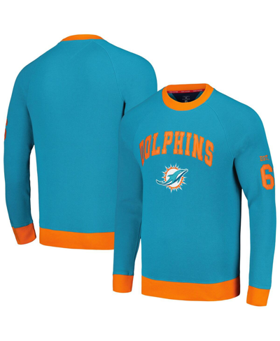 Shop Tommy Hilfiger Men's  Aqua, Orange Miami Dolphins Reese Raglan Tri-blend Pullover Sweatshirt In Aqua,orange