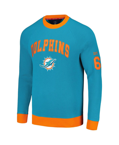 Shop Tommy Hilfiger Men's  Aqua, Orange Miami Dolphins Reese Raglan Tri-blend Pullover Sweatshirt In Aqua,orange