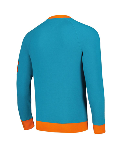 Shop Tommy Hilfiger Men's  Aqua, Orange Miami Dolphins Reese Raglan Tri-blend Pullover Sweatshirt In Aqua,orange