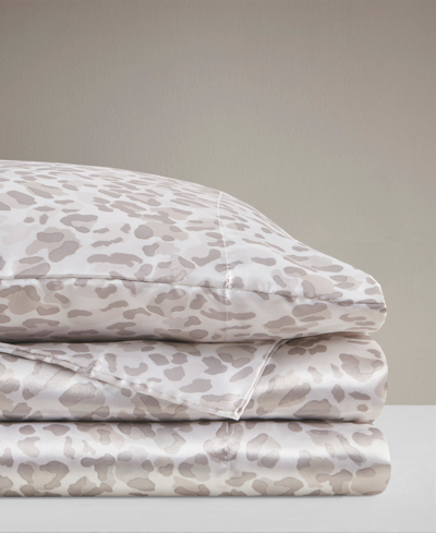 Shop Madison Park Essentials Printed Satin Sheet Set, Full In Taupe Leopard