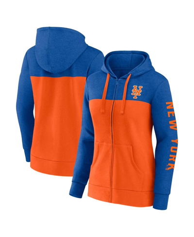 Shop Fanatics Women's  Heather Royal, Orange New York Mets City Ties Hoodie Full-zip Sweatshirt In Heather Royal,orange