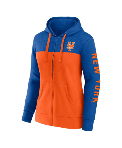Shop Fanatics Women's  Heather Royal, Orange New York Mets City Ties Hoodie Full-zip Sweatshirt In Heather Royal,orange