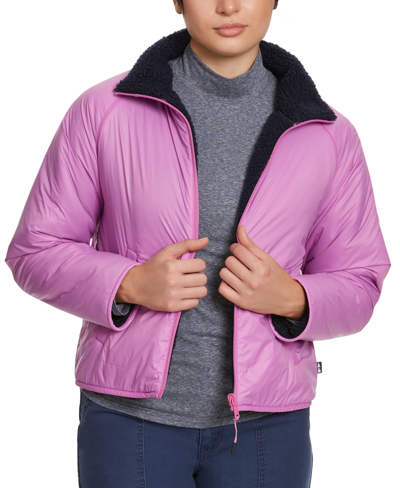 Shop Bass Outdoor Women's Reversible Fleece Zip Jacket In Navy Blazer,spring Crocus